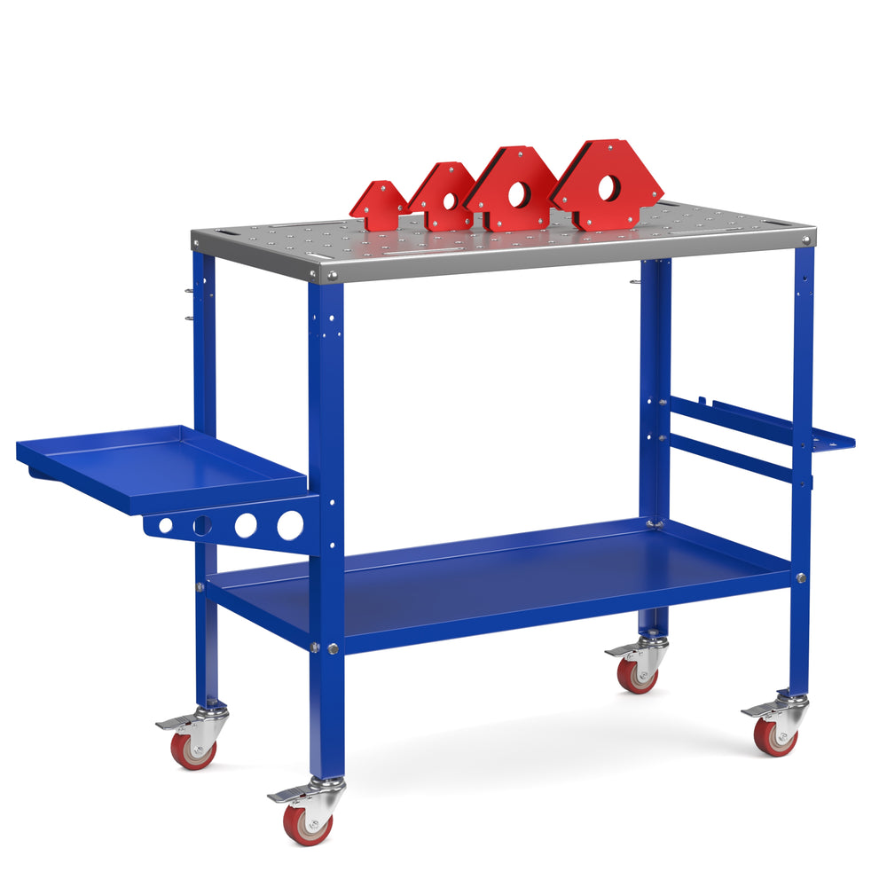 Welding table with wheels 128 x 55 x 88 cm blue