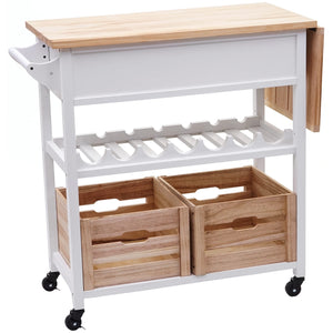 Servierwagen Küchenwagen Kiefernholz 89x119x41cm ~ natur-weiss