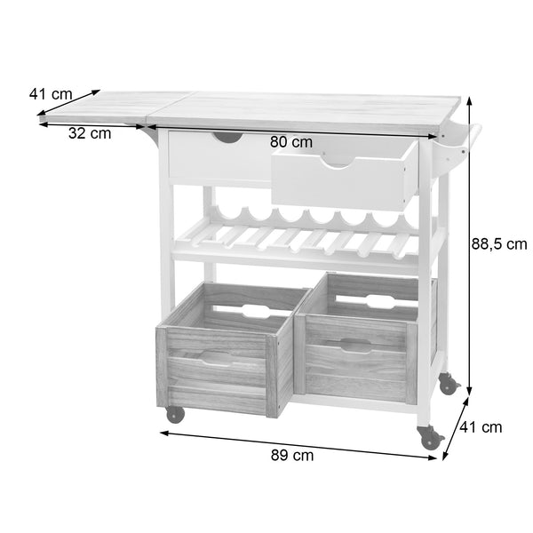 Servierwagen Küchenwagen Kiefernholz 89x119x41cm ~ natur-weiss