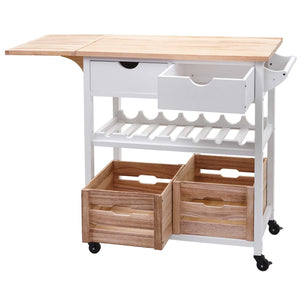 Servierwagen Küchenwagen Kiefernholz 89x119x41cm ~ natur-weiss