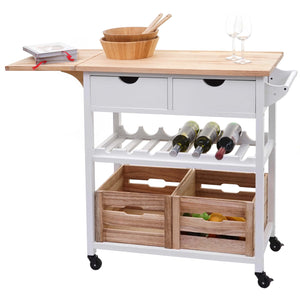 Servierwagen Küchenwagen Kiefernholz 89x119x41cm ~ natur-weiss
