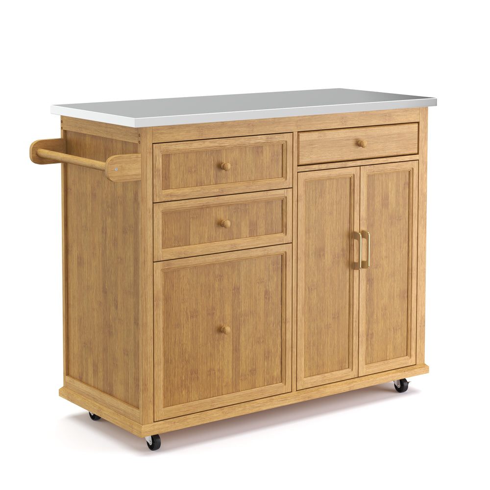 ROLF natural/silver kitchen island on wheels