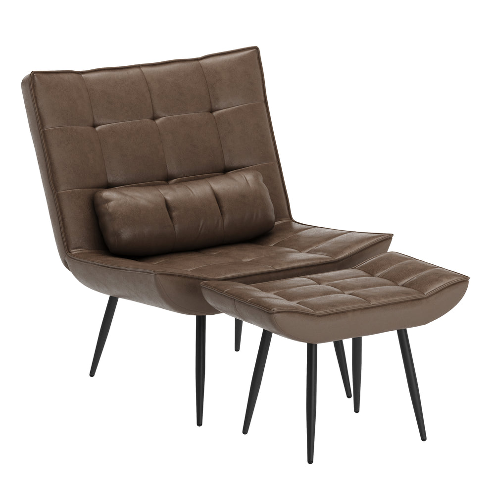 Sessel Leder BRICK mit Hocker braun