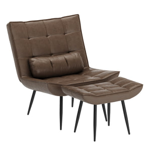 Sessel Leder BRICK mit Hocker braun
