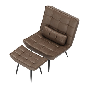 Sessel Leder BRICK mit Hocker braun