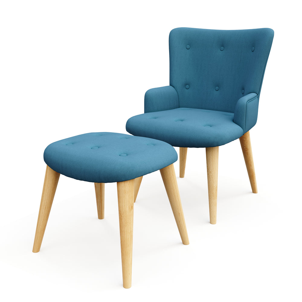 Poltrona blu NEVIO con poggiapiedi