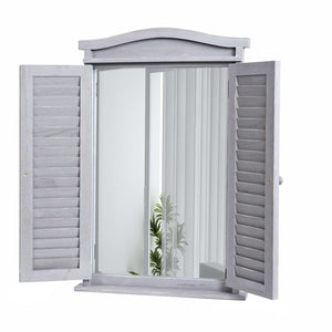 Shabby Badspiegel Spiegelfenster mit Fensterläden 71x46x5cm grau