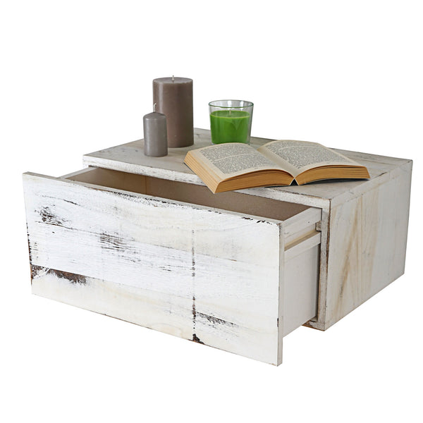Shabby Nachttisch Dinant Schweberegal mit Schublade 21x46x30cm weiss