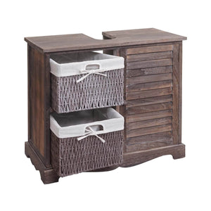 Shabby Chic Waschbeckenunterschrank mit Körben 60x65x31cm - shabby braun