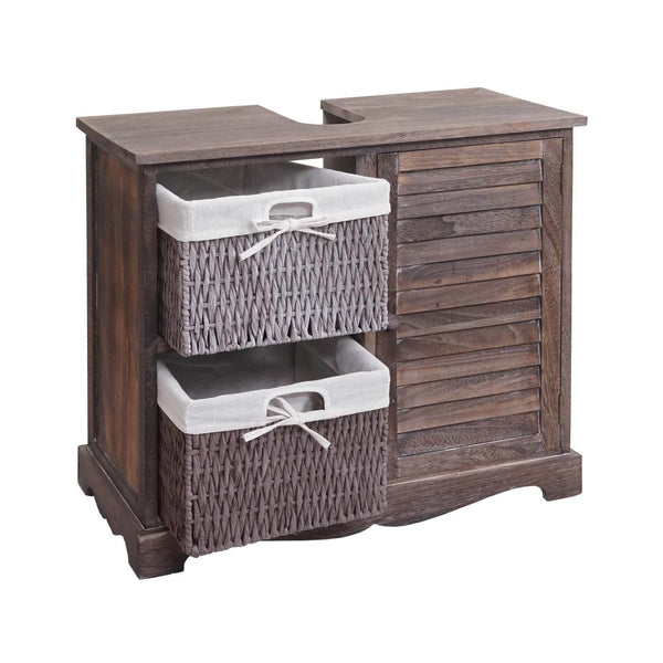 Shabby Chic Waschbeckenunterschrank mit Körben 60x65x31cm - shabby braun