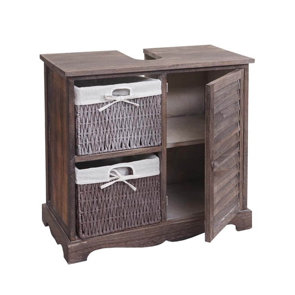 Shabby Chic Waschbeckenunterschrank mit Körben 60x65x31cm - shabby braun