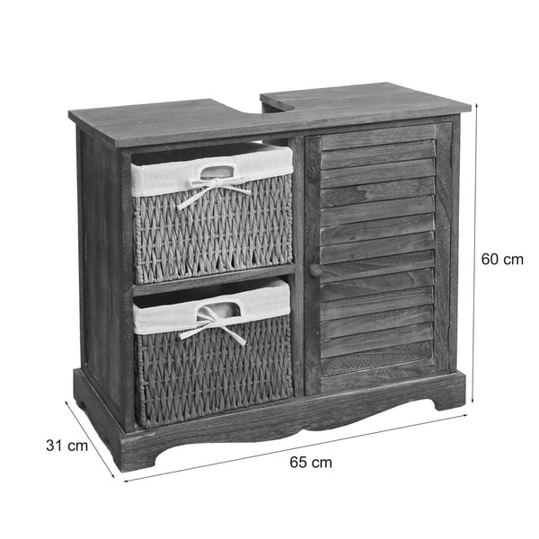 Shabby Chic Waschbeckenunterschrank mit Körben 60x65x31cm - shabby braun