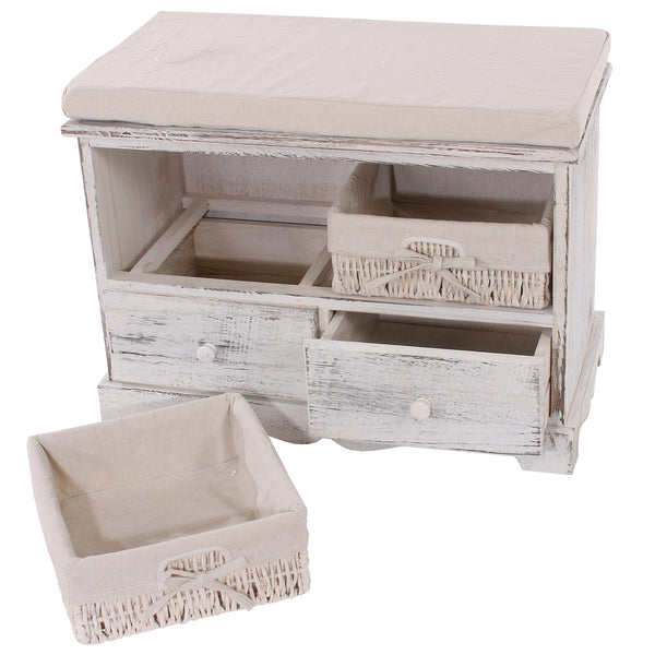 Shabby Garderobe mit Sitzbank mit 2 Körben ~ weiss