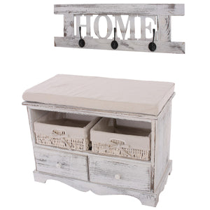 Shabby Garderobe mit Sitzbank mit 2 Körben ~ weiss