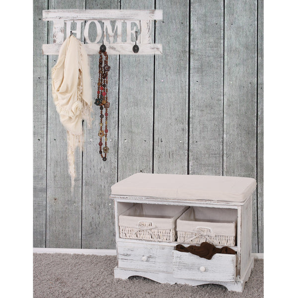 Shabby Garderobe mit Sitzbank mit 2 Körben ~ weiss