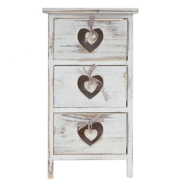 Shabby Kommode Forli 3 Schubladen mit Herzen