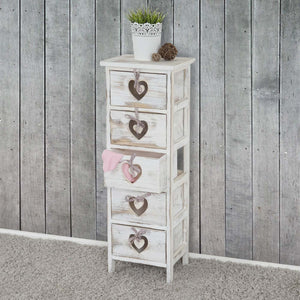 Shabby Kommode Forli 5 Schubladen mit Herzen