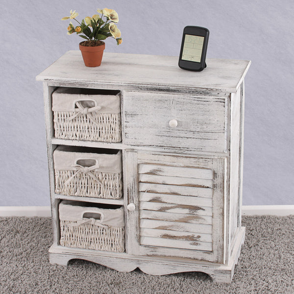 Shabby Kommode mit 3 Körben Vintage ~ weiss
