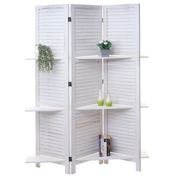 Shabby Paravent Yvelines mit Regalböden ~ weiss