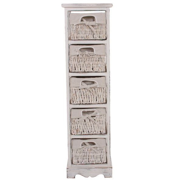 Shabby Regal mit 5 Korbschubladen Vintage ~ weiss