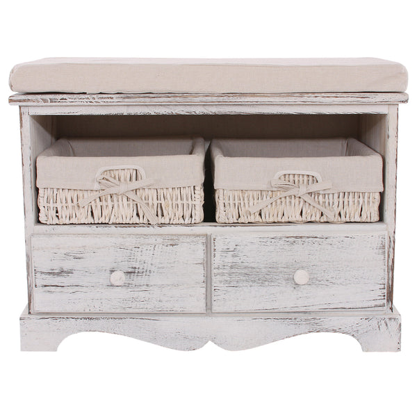 Shabby Sitzbank Kommode mit 2 Körben Vintage weiss