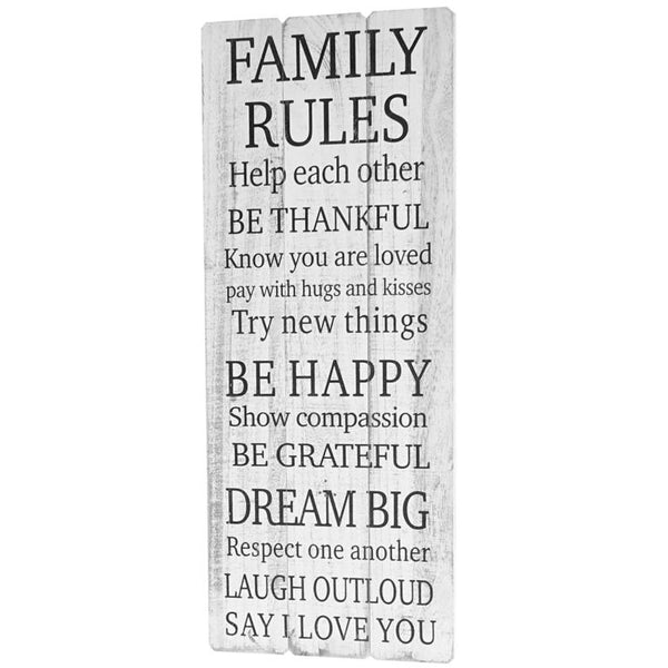 Shabby Wandgarderobe Family Rules mit 3 Haken 76x31cm