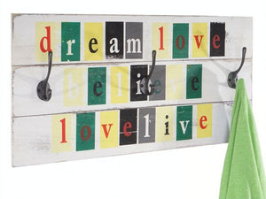 Shabby Wandgarderobe Love-Life mit 3 Haken 30x60cm
