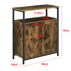 Beistelltisch Kommode 79x60x30cm mit Schrankfächer Dunkler Holzton