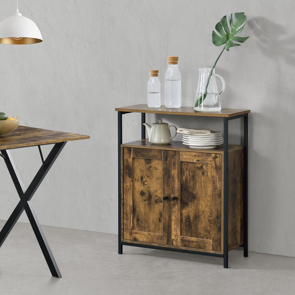 Beistelltisch Kommode 79x60x30cm mit Schrankfächer Dunkler Holzton