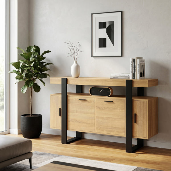 Sideboard CHELSEA 140 x 80 cm hellbraun/schwarz
