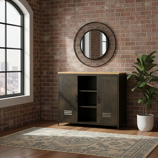 Sideboard Industrial FORGE 100 x 86 cm schwarz/braun