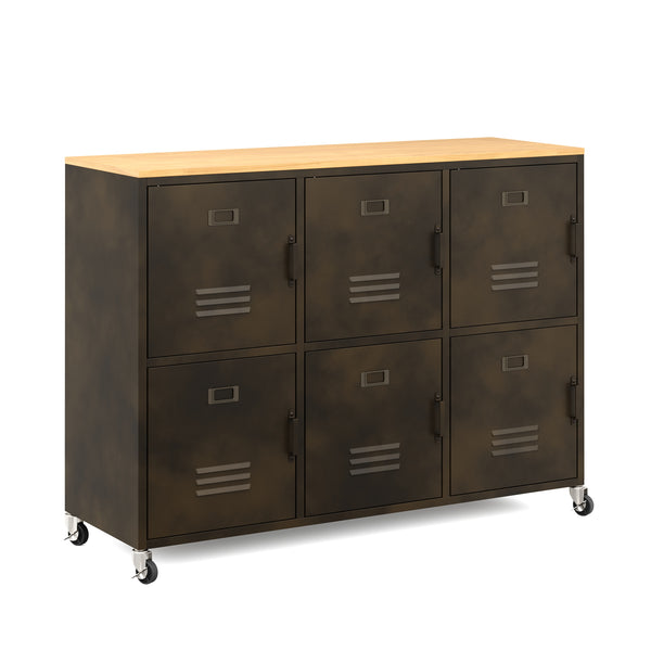 Sideboard auf Rollen Industrial FORGE 119 x 89 cm schwarz/braun
