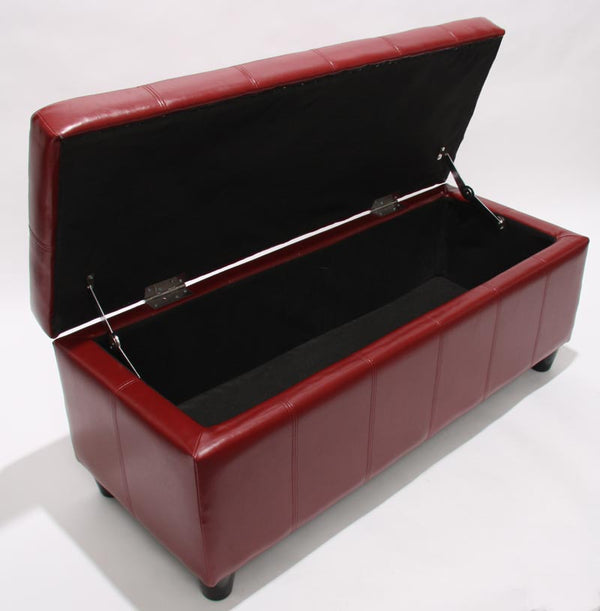 Sitzbank Aufbewahrung Kriens Leder 112x45x45cm ~ rot
