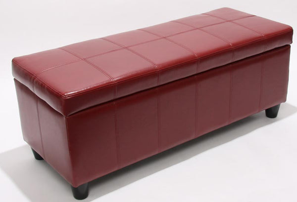 Sitzbank Aufbewahrung Kriens Leder 112x45x45cm ~ rot
