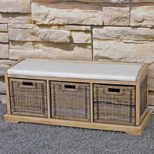 Sitzbank Bienne 3 Körbe Kubu-Rattan-Geflecht 112x46x37cm