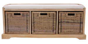 Sitzbank Bienne 3 Körbe Kubu-Rattan-Geflecht 112x46x37cm