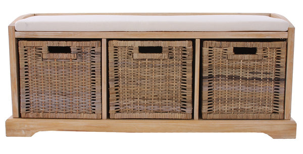 Sitzbank Bienne 3 Körbe Kubu-Rattan-Geflecht 112x46x37cm