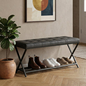 Sitzbank Leder DELIA 113 cm schwarz