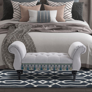 Banc capitonné de style oriental, L117 x l40 x H58 cm, gris