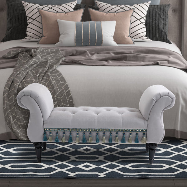 Banc capitonné de style oriental, L117 x l40 x H58 cm, gris