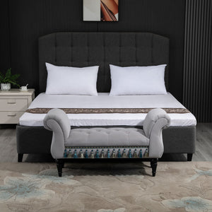 Banc capitonné de style oriental, L117 x l40 x H58 cm, gris