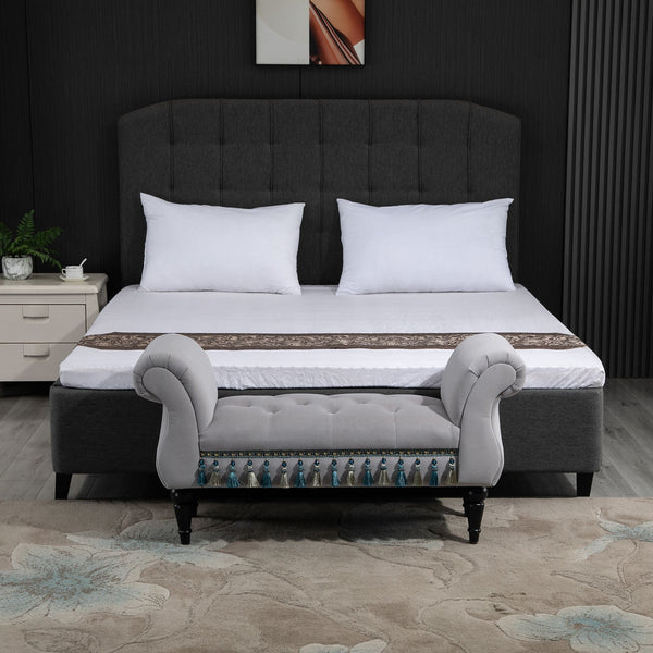 Banc capitonné de style oriental, L117 x l40 x H58 cm, gris