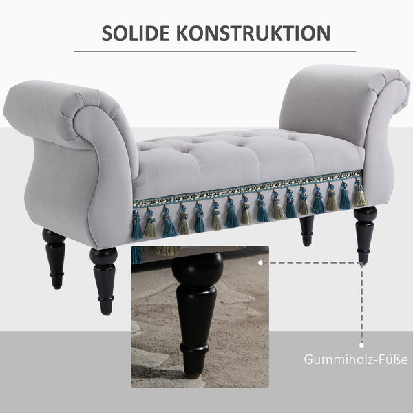 Banc capitonné de style oriental, L117 x l40 x H58 cm, gris