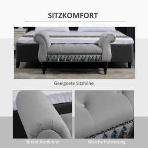 Banc capitonné de style oriental, L117 x l40 x H58 cm, gris