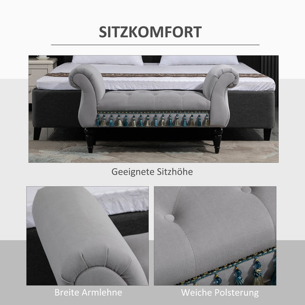 Banc capitonné de style oriental, L117 x l40 x H58 cm, gris