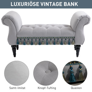 Banc capitonné de style oriental, L117 x l40 x H58 cm, gris