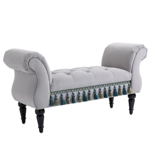 Banc capitonné de style oriental, L117 x l40 x H58 cm, gris