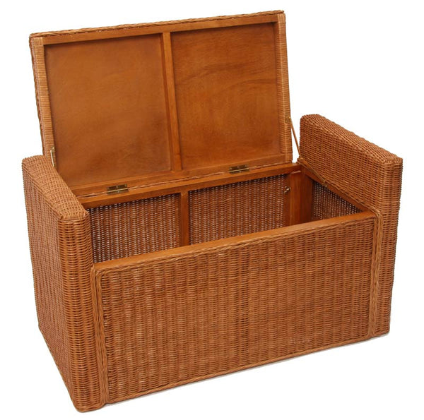 Sitzbank Rattan mit Stauraum und Kissen 88cm ~ honigfarben