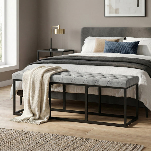Sitzbank Samt BELINDA 120 cm grau/schwarz