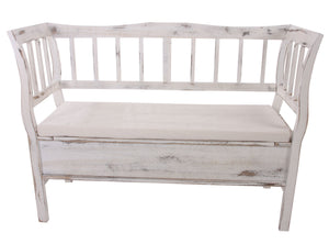 Sitzbank T207 Staufach Kissen weiss shabby